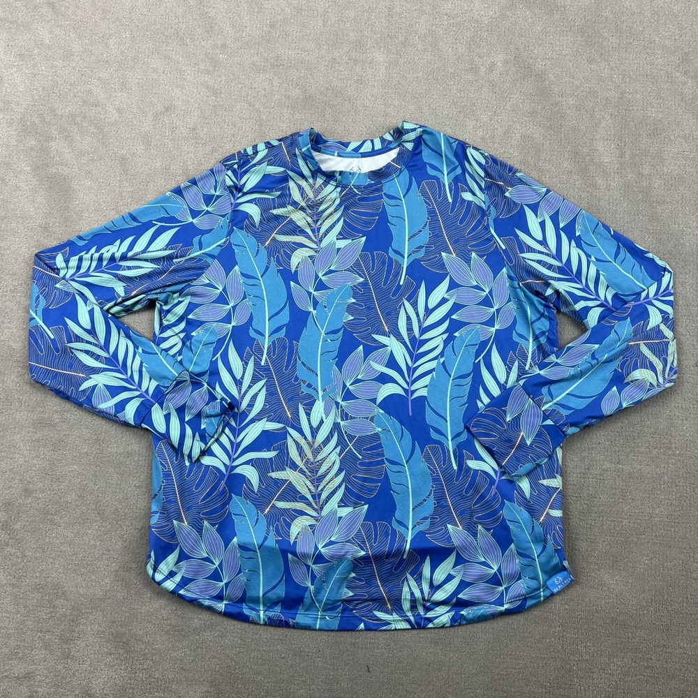 Realtree Fishing Shirt Mens XL Blue Tropical Leaf Long Sleeve Performance Mesh